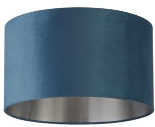 Lampenschirm rund Ø 38 cm für Hängelampe Samt Stoff E27 E14 in Petrol Silber gebürstet Modern rund Zylinder Stoffschirm für Hängeleuchte