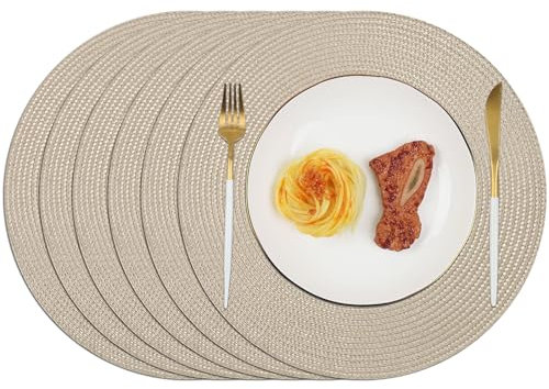 Homcomodar Tischsets Rund 6PCS Platzsets Abwaschbar 34cm Platzdeckchen Hitzebeständigem Tisch Tischsets Essensmatte für Küche Abendessen(Khaki)