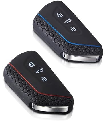 2 Stück Autoschlüssel Hülle Auto Schlüssel 3 Tasten kompatibel mit VW Golf 8, SEAT, Skoda, Cupra, Silikon Schlüsselhülle Autoschlüssel Etui Schutzhülle Silikon Cover (Schwarz Rot,Schwarz Blau)