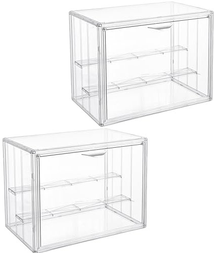 Attelite Clear Acrylic 3-Tier Display Boxes, 2 Movable Plates, Stackable, Dustproof Protection for Action Figures, Storage Box, Countertop