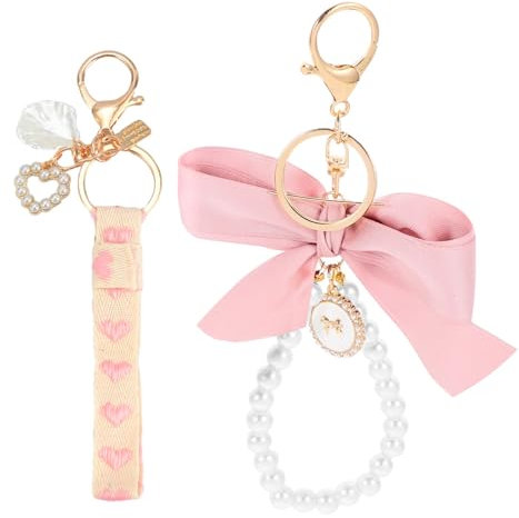 Hebterrka 2 Stück süße Lilien Sakura Blumen Schlüsselanhänger, Armband für Damen, Perlen Schlüsselanhänger, Schleife, Schlüsselanhänger Zubehör
