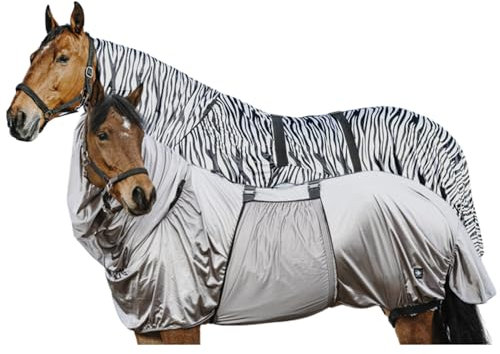 Riding World - Ekzemerdecke | Fliegendecke mit abschwitzender Wirkung | Pferdedecke mit Bauchlatz & verstellbaren Riemen & Bändern | Abschwitzdecke Pferd & Pony | Stalldecke in Grau | 150 cm