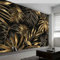 3D Panoramic Custom Wallpaper Mural, 200 x 140 cm Wall Poster Tropical Plant Palm Leaves Photo Wallpaper 3D Effect, Black and Gold Wallpaper Mural - Poster Decoration for Bedroom Living Room Corridor