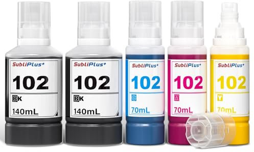 102 Ink Refill Bottles Multipack, Replacement Compatible for ET-15000 ET-2700 ET-2750 ET-2751 ET-2756 ET-2850 ET-2851 ET-2856 ET-3700 ET-3750 ET-3850 ET-4750 ET-4850 ET-4856 Printers, 5-Pack Combo