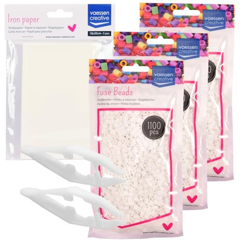 Vaessen Creative Bügelperlen Set Weiß - 3300 Stück - Steckperlen zum Basteln - DIY von Schmuck, Schlüsselanhänger und kreative Bastelideen - Bastelperlen inklusiv Bügelpapier und Pinzette