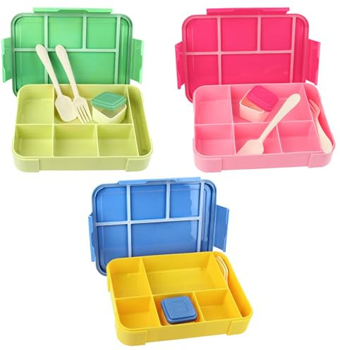Schramm® 3 Stück Brotdosen aus Kunstoff in 3 Farben 23x17x5cm Lunchbox mit 6 Fächern 1300ml Kinderbrotdose mit Schnapverschluss