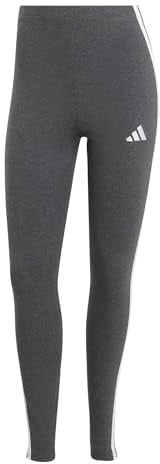 adidas Women's Essentials 3-Stripes Cotton Leggings, Dark Grey Heather/White, M