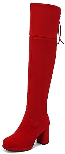 Diuniarza Suede Sopra Il Ginocchio Donna Punta Rotonda Riding Boot Tacco a Blocco Sopra Il Ginocchio Plateau Inverno Stivali Alti Stivali Alti Rosso Numero 36 EU