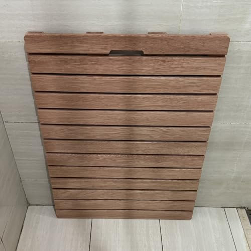 Badematte Holz Schnell Trocknende Badezimmermatte aus Holz, Individuell Anpassbar, Badematte aus Schwerem Holz für Drinnen und Draußen, Rutschfeste Duschmatte für Badewanne, Camping, Spa, Sauna(90cmx1