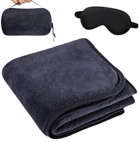 Couverture de voyage avion : coussin transformable 2 en 1, couverture de voyage avec masque de sommeil et bouchons d'oreilles, couverture de voyage ultra légère et chaude, couverture de voyage