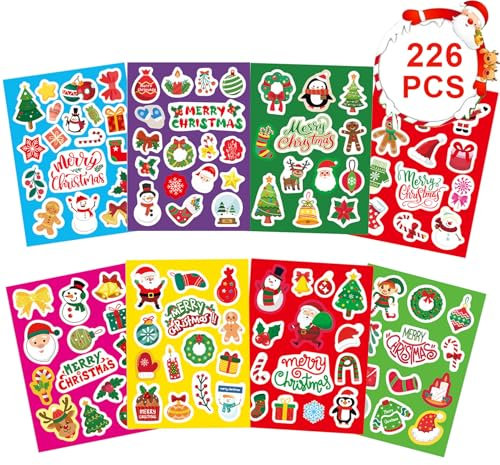 226 Stück Aufkleber Weihnachten, Weihnachtsmotive Weihnachtssticker, Weihnachten Kinder Selbstklebend Geschenkaufkleber, für Gestalten von Weihnachtskarten Adventskalender Scrapbook Fotoalben