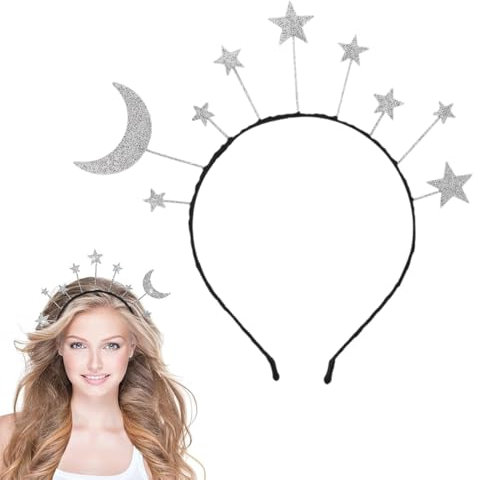 WUSJCOF Mond Haarreif Sternen Haarreif Damen – Glitzer Stirnband für Sonne Mond Sterne Kostüm, Cosplay, Geburtstag & Karneval
