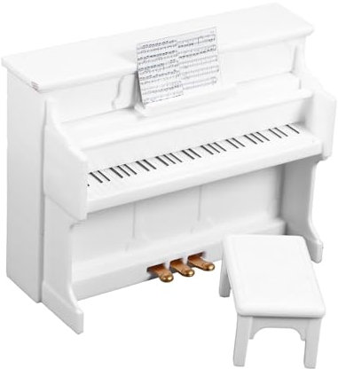 Piano de pour Maison de Poupée,1:12 Dollhouse Miniature Furniture,Blanc Piano with Chair,Mini Piano Miniature,Mini Piano Maison de Poupée,Modèle de Piano Miniature