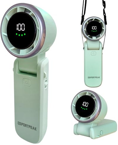 Ventilatore Portatile a Mano,Mini Turbo Ventilatore Regolabile in Velocità(1-100),Batteria Ricaricabile da 4000mAh,Display Digitale,3 in 1 mano/scrivania/collo ventilatore,Viaggi/Campeggio-Verde ﻿