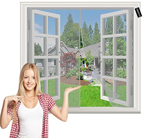 Selbstklebender Netzvorhang zum Selbermachen, 50 x 60 cm, Vollrahmen-Klebeband von oben nach unten, einfache Installation, passend für alle Fenstertypen, Grau