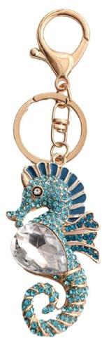 Porte-clés hippocampe océanique pour femme, Porte-clés hippocampe de plage pour dames, Porte-clé d'été mignons en forme d'hippocampe, Porte-clé de vacances hippocampe bleu