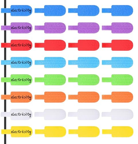 40-Pack large cable labels in bright, multicolor tags make organizing cords easy. Writable, reusable, and perfect for identifying wires at home, office, or tech setups. Stay clutter-free and organized