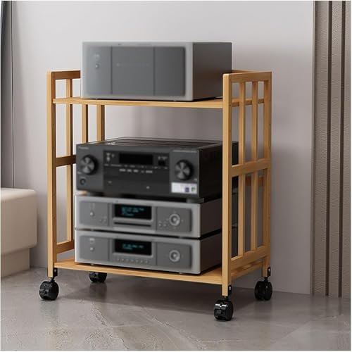 Small Video Audio Rack Media Stereo Cabinet Stand, Movable DVD CD Record Player Speaker Amplifier Receiver Game Consoles Shelf, Component Storage Unit For Living Gaming Recording Room Ho(Color:W-50cm)