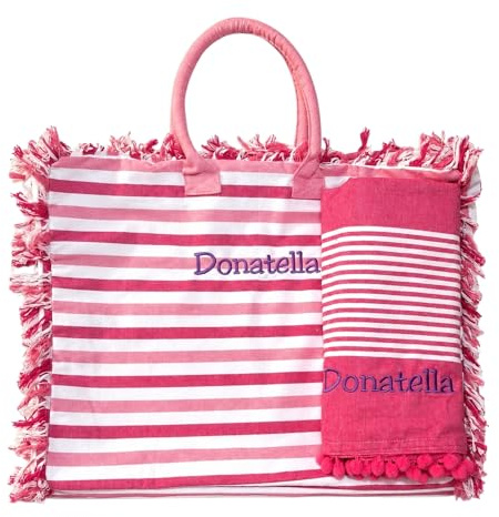 AmiAmarena Set Personalizzato con ricamo. Borsa mare con zip e telo mare grande.