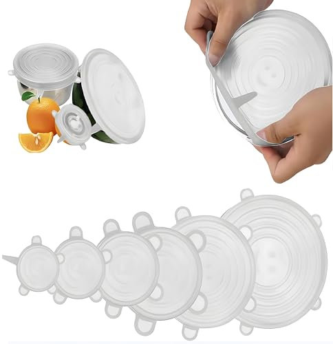 6 Stück Silikondeckel Dehnbar Joghurt Deckel Silikon Stretch Deckel, Joghurt Dosendeckel Verschiedenen Gröben Silikondeckel Lid Getränkedosen Verschluss für Schüsseln, Töpfe, Gläser,Becher (Weiß)