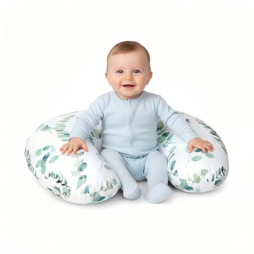Little Grape Land Stillkissen für Babys, weiches und unterstützendes Stillkissen für Mama, mit abnehmbarem Bezug, geeignet von 0 bis 12 Monaten (Blätter)