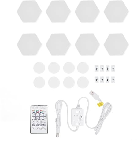 Jeffergarden 8 Set Hexagon LED Light RGB LED Hex Wall Light Kit Musik Synchronisation Voice Fernsteuerung WiFi USB für Filmabende Spiele Nächte