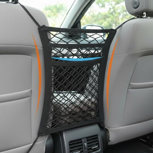 Hundegitter Auto | Hundenetz Auto | 3-Lagiger Organizer für Rücksitz | Multifunktionale Netz-Tasche – Sicherer Schutz für Haustiere & Gepäck