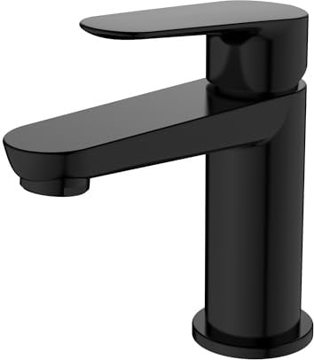 BELZ Wasserhahn Bad, Einhebel-Badarmatur, Mischbatterie Bad, Höhe 85 mm, Energiesparend Waschbeckenarmatur Einhebelmischer für Badezimmer, Messing, Schwarz