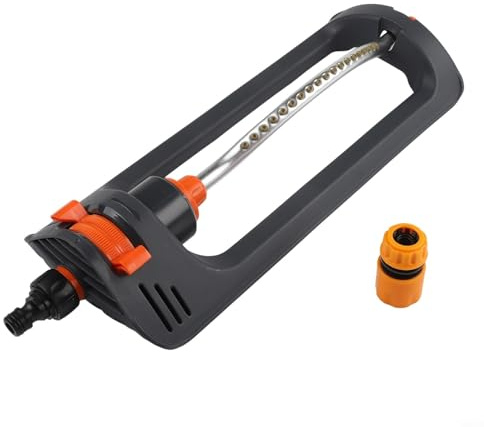 Zilimontt Arroseur de jardin rotatif à 180 degrés avec construction en laiton pour équipement d'arrosage de pelouse et cour, rayon de couverture maximum de 10 mètres (19 trous oscillant à 180)