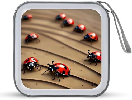 QMNLKH - 40 Capacity CD Case Hard Plastic DVD Case Ladybug Design Torage Disc Tracks Folder for Car Home Travel