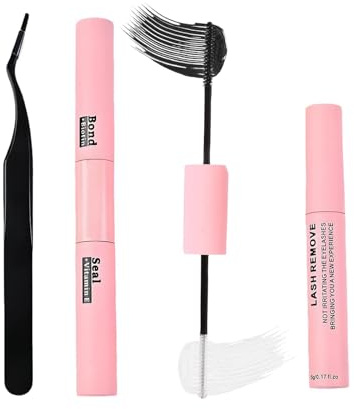 SEESUNO 3PCS Bond and Seal Lash Glue Set for DIY Eyelash Extensions, Cluster Eyelash Glue, Lash Remover and Tweezers