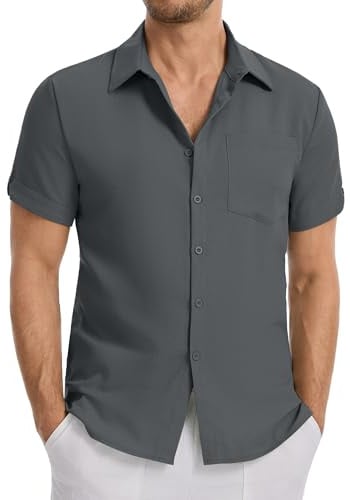 LVCBL Chemise Homme Manches Courtes Chemisette Légère Chemise Décontractée Été Confortable