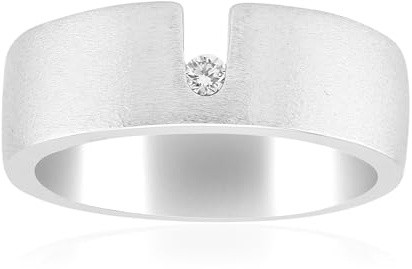 Cavill Diamantring aus 925 Sterlingsilber, rhodiniert, mit 0,03 ct Brillant I1 G, moderner breiter minimalistischer Ring in U-Form, silberfarben, Größen 16-21, zeitloses Design
