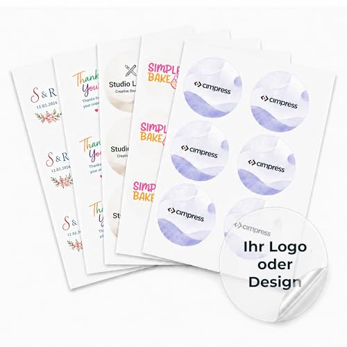 Cimpress Etichette Personalizzate in Fogli, Confezione da 60, Adesivi Rotondo (7,6 x 7,6 cm) Trasparenti con Logo o Grafica, Easy Peel Resistenti all’Acqua per Imballaggi