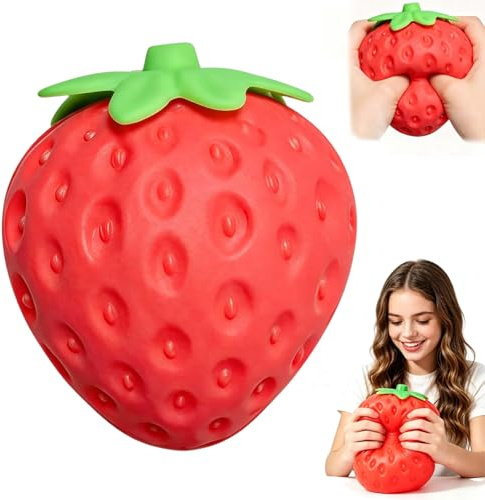 OKESYO 8 Inch Strawberry Squishy XXL, Fruits Squishy Groß, Giant Erdbeere Quetschspielzeug, Giant Obst Squishies für Erwachsene, Stressabbau, Entspannung