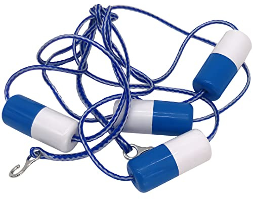 FibroPool Floating Pool Safety Rope - 16 Foot - Adjustable Length Lane Divider With Hooks for Swimming Pools - Equipment to Divide Swim Race Lanes - Buoy Line With 4 Integrated Floats
