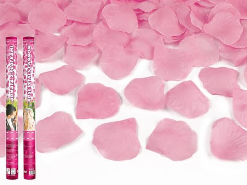 Party Deco Konfettikanone Set - Konfetti Bombe - Für Hochzeit Geburtstag Verlobung - Konfetti Shooter Popper - Rosenblätter Rosa - 60 cm