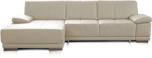 CAVADORE Bettsofa Corianne in Echtleder / Ecksofa inkl. Schlaffunktion und verstellbaren Armlehnen / 282 x 80 x 162 / Echtes Leder, weiß