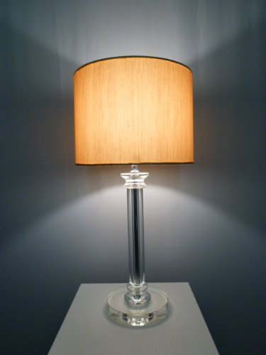 LED-Tischleuchte Kristall-Tisch-Leuchte-Lampe DORA, Höhe: 51cm, Stoffschirm D:25cm H: 18,5cm, Kristall-Ständer Fuß D: 14cm, inkl. LED E27 1x 5W, Nachttisch-Kommode-Leuchte-Lampe