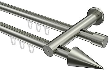Interdeco Edelstahl Optik Innenlauf Gardinenstangen 20 mm Ø 2-läufig Platon Savio, 120 cm
