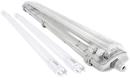 pureled SET 1x LED Feuchtraumleuchte Wannenleuchte IP65 2x T8 LED 60cm 9W 4000K G13 Bürolampe (neutralweiß)