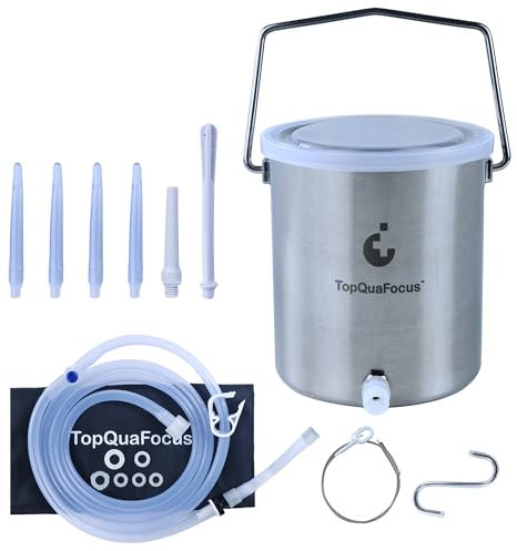 TopQuaFocus Kit de seau de lavement en acier inoxydable, kit de lavement au café, kit de lavement pour le nettoyage du côlon réutilisable 2L