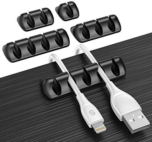 Syncwire Cable Clips, Cable Holder, Multi-Purpose Cable Guide, Cable Organiser Set for Desk, Power Cable, USB Charging Cable, Audio Cable, Charging Cables etc, Black Colour, 5 Count (Pack of 1)