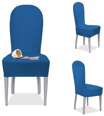 Banzaii Fundas para Sillas de Comedor Elásticas, Antimanchas con Respaldo Redondo – Cubiertas para Sillas de Comedor Hotel Restuarante Ajustables Lavables Made in Italy – 6 Piezas, Azul Claro