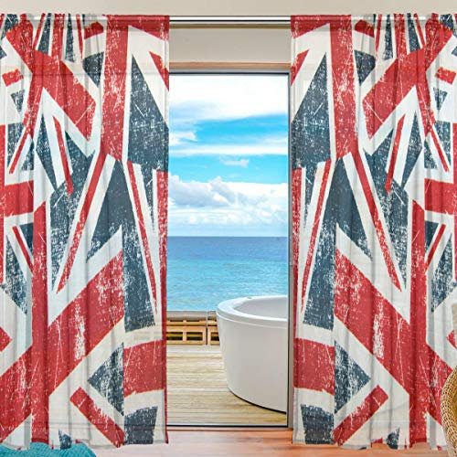 BKEOY Voile-Vorhänge für Fenster, kreativer Retro-Stil, Union Jack-Flagge, Vorhang für Zuhause, Wohnzimmer, Schlafzimmer, Tür, Küche, 139,7 x 198,1 cm, 2 Paneele, Polyester, multi, 55 x 78 inches