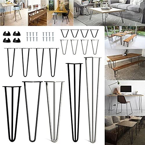 4er Set Haarnadelbeine 40cm Haarnadel Tischbein Hairpin Leg aus Stahl 3-Stange Bein Möbelbein Möbelfüße Tischkufen für Sitzbank, Couchtisch, Bankbeine,Beistelltisch Schwarz