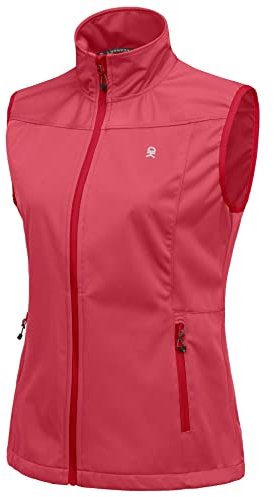 Little Donkey Andy Leichte Softshell-Weste für Damen, winddichte ärmellose Jacke für Wanderungen Wassermelonenrot XL