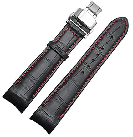 Uhrenarmbänder - Curved End Herren Uhrenarmband-Bügel-echtes Leder mit Faltschließe 20mm, 21mm, 22mm, Schwarz Rot Silber, 21mm