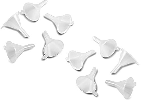 Mini Funnel Small 10-Pack for Lab Bottles, Sand Art Craft, Perfume, Spice, Powder, Essential Oil, Recreational, Kitchen Food Grade Plastic