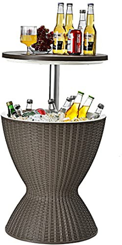 GIANTEX Tavolino da Giardino Allungabile in Polyrattan 30 L, Portaghiaccio per Birra/Cocktail, Tavolino da Bar per Festa Estativa (Marrone)